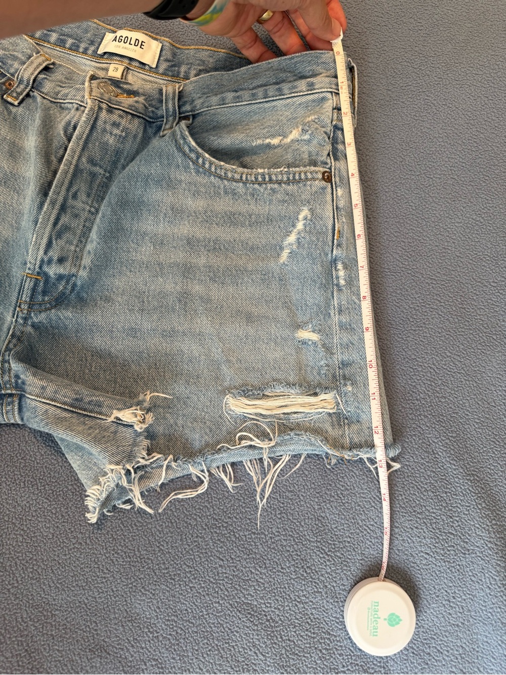 Agolde Light Blue Distressed High-Rise Denim Cutoff Shorts - Picture 4 of 7
